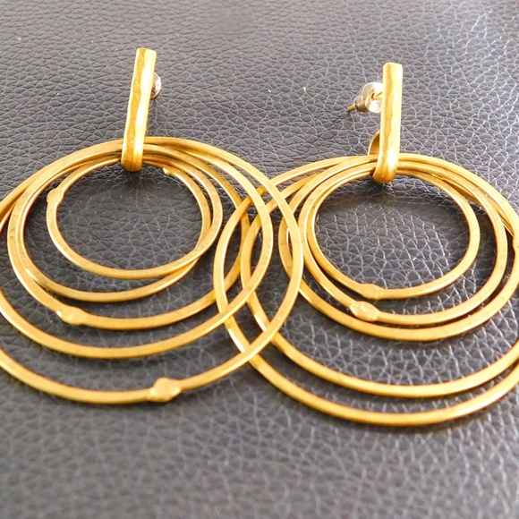 Retro 90s Large Trending Brass Loop Post Earrings Tribal - Picture 2 of 5